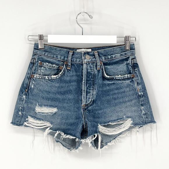 AGOLDE Parker Cutoff Distressed Denim Shorts Women’s Size 23 Clutch Medium Wash - Picture 2 of 5